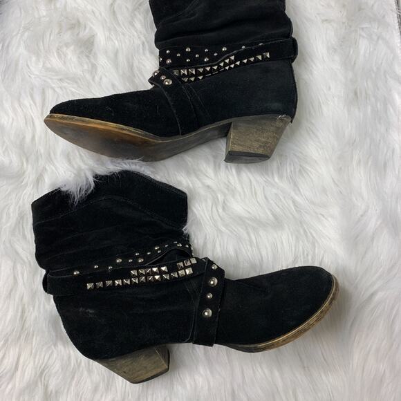 Miz Mooz Clyde Black Studded Suede Leather Boots - Picture 3 of 7